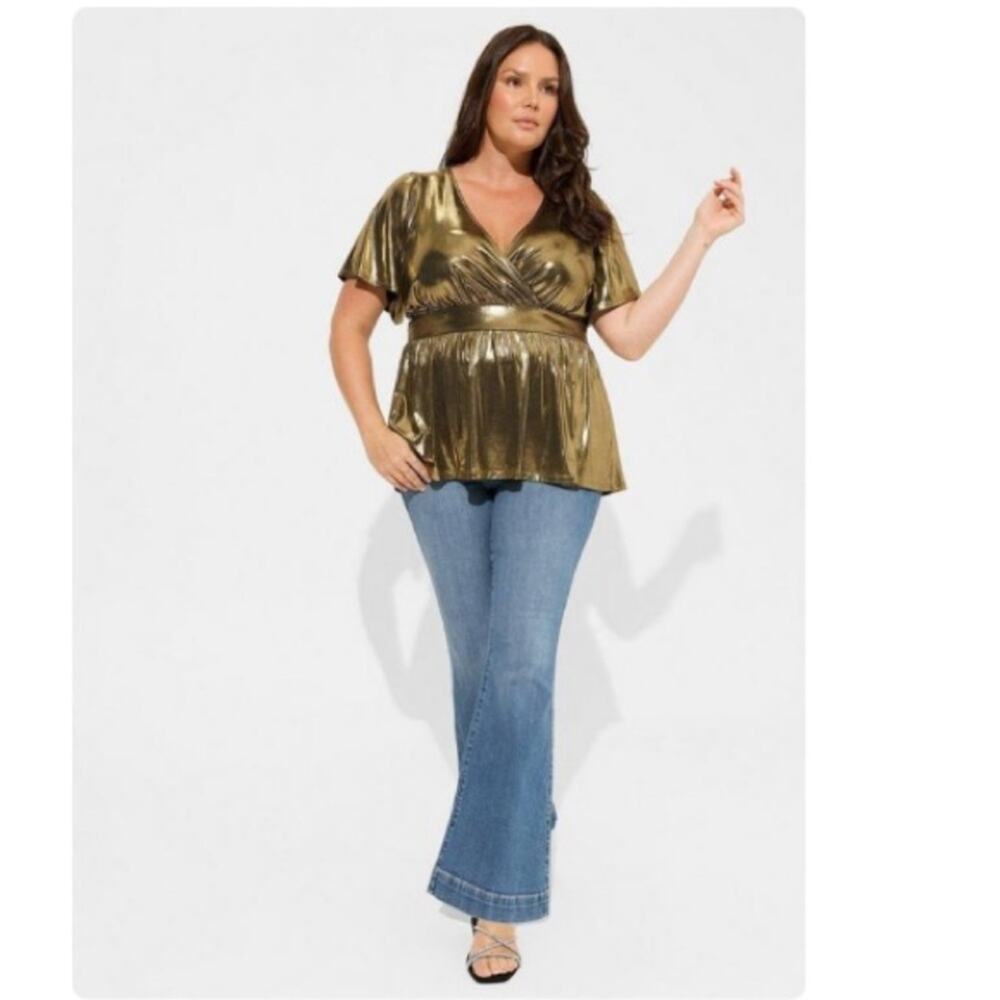 Torrid Gold Liquid Shine Surplice Peplum Top - Picture 5 of 10